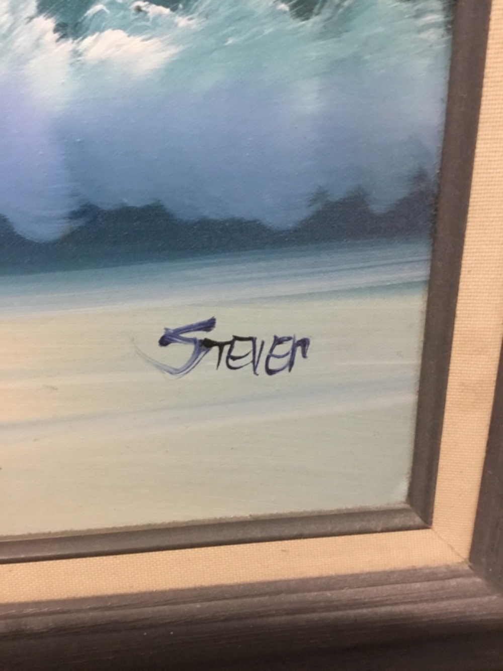 Original Vintage Oil Painting Signed "Stever" Ocean Seascape Framed Wall Art - Picture 3 of 4